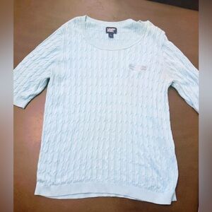 Lands' End Women's Soft Blue Cable Knit Sweater Nothing Bundt Cakes Logo